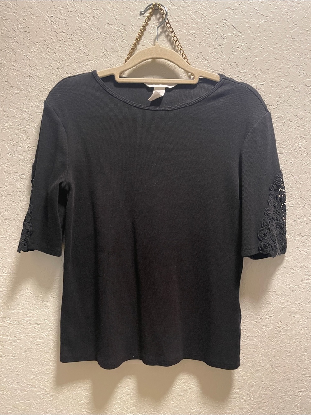 H&M Black Short-Sleeve Top with Lace Sleeve Detail
